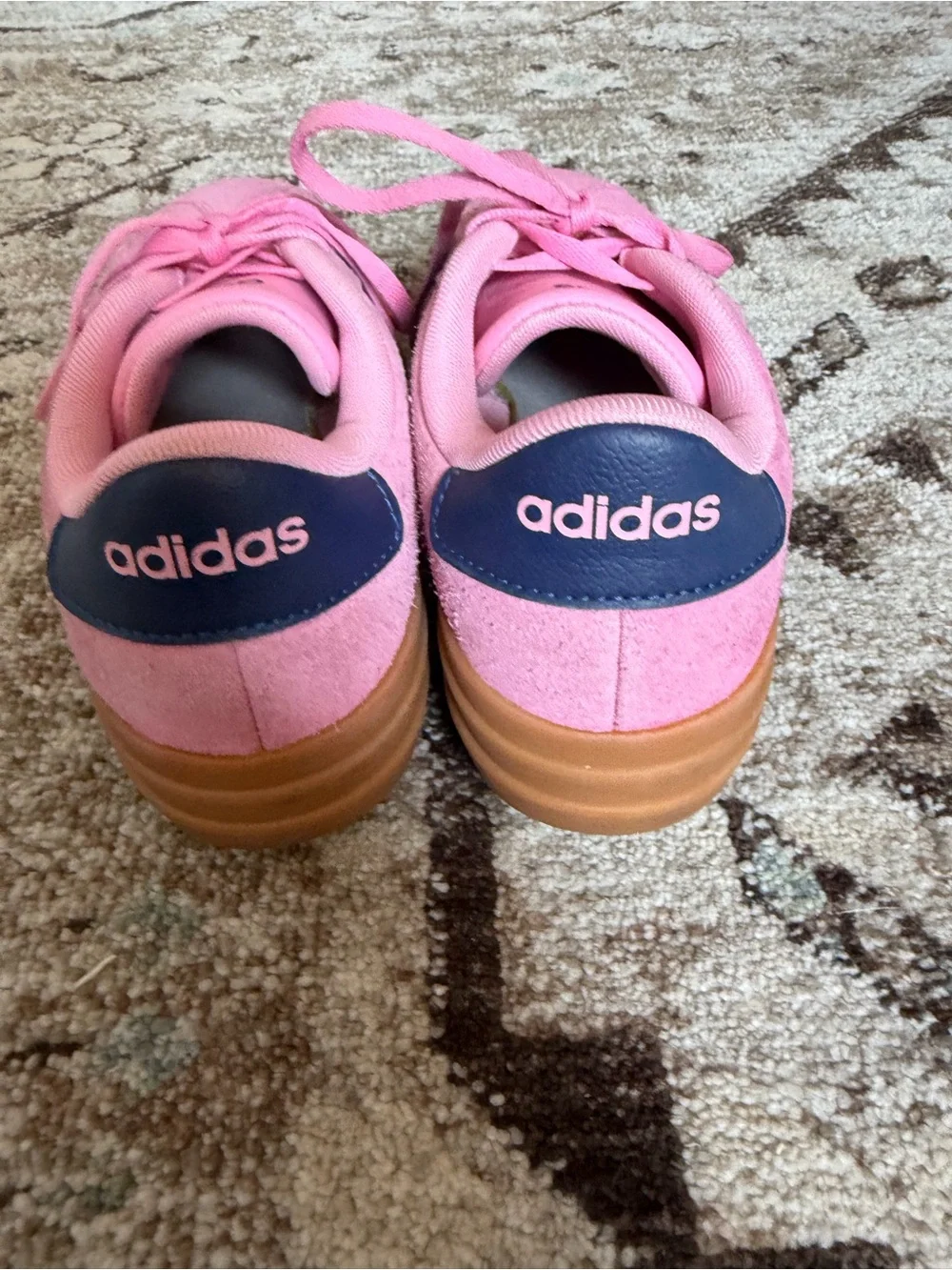 adidas Pink Suede Sneakers with Navy Stripes and Gum Sole